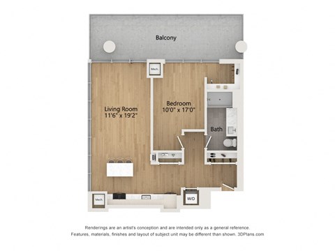 Floor plan for 1 bed, 1 bath, 819 sqft